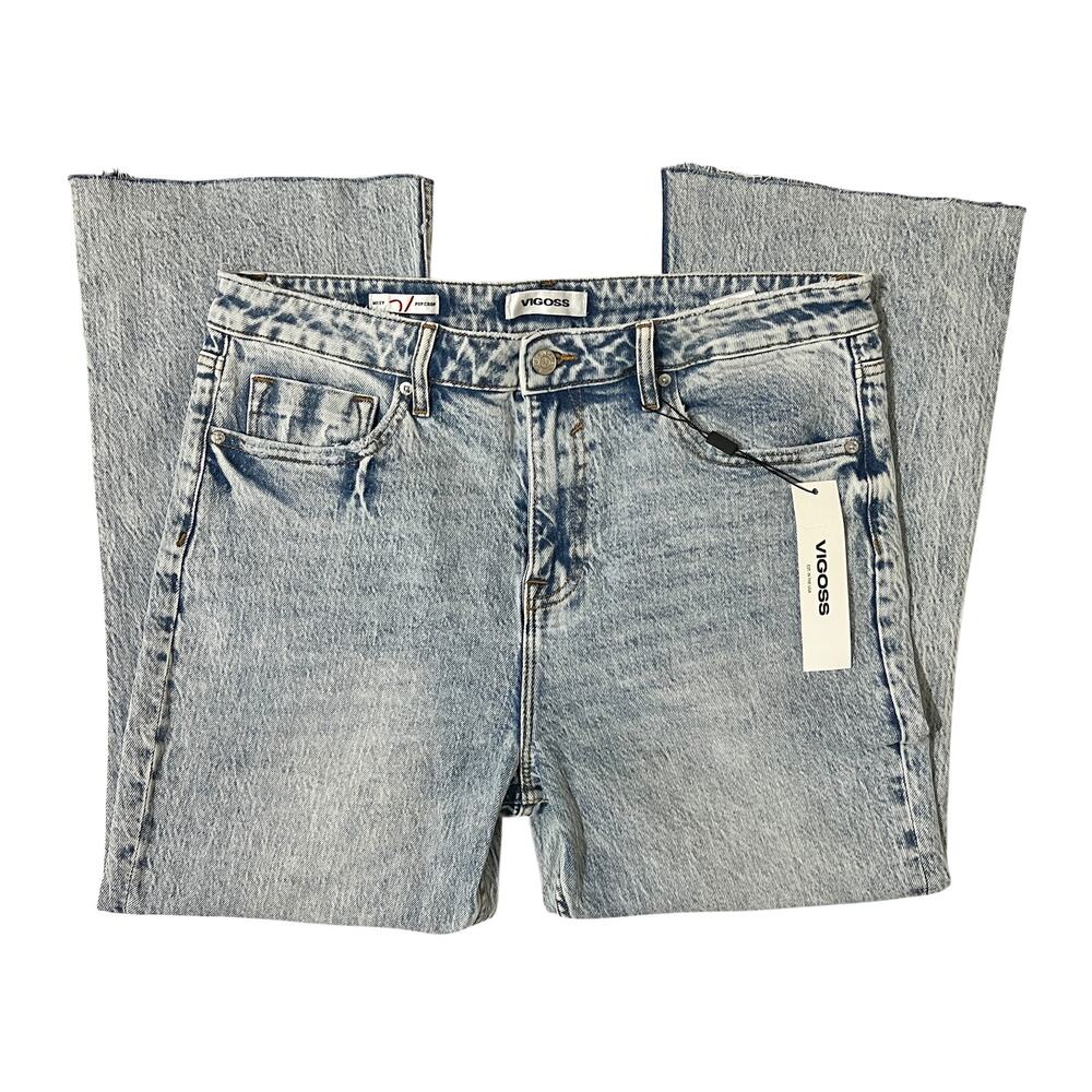 Vigoss (32) Miley Pop Crop Bootcut Jeans - Raw Hem Edge Zip Fly Button Closure